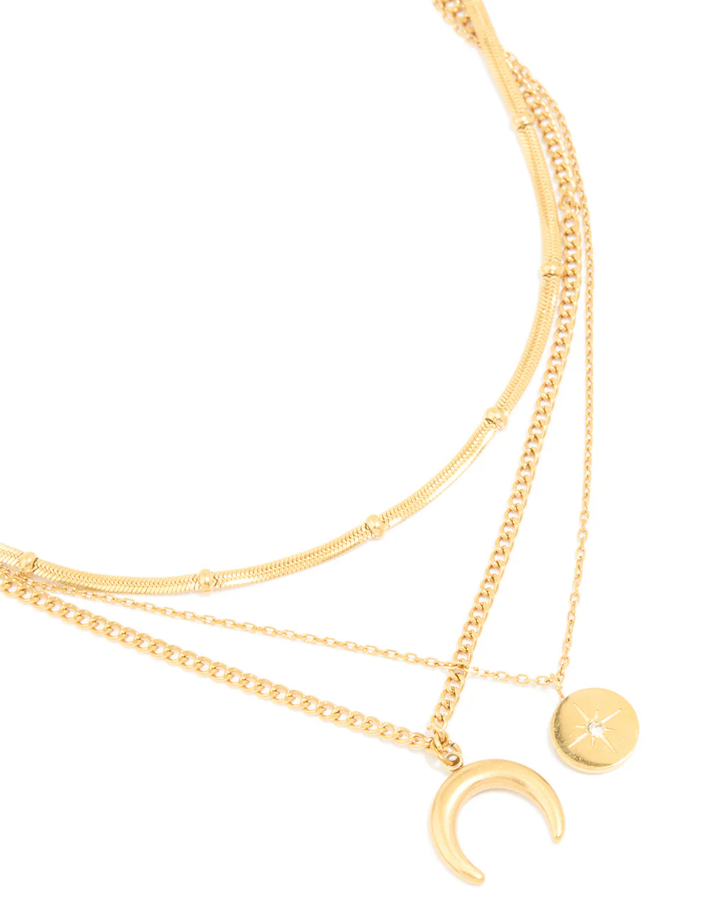 Waterproof Gold Plated Stainless Steel Mixed Pendants Layered Necklace