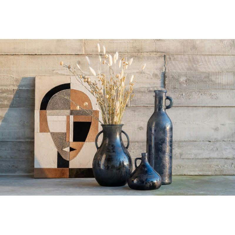 ANSE - Vase bouteille avec anse verre gris/bleu H18cm