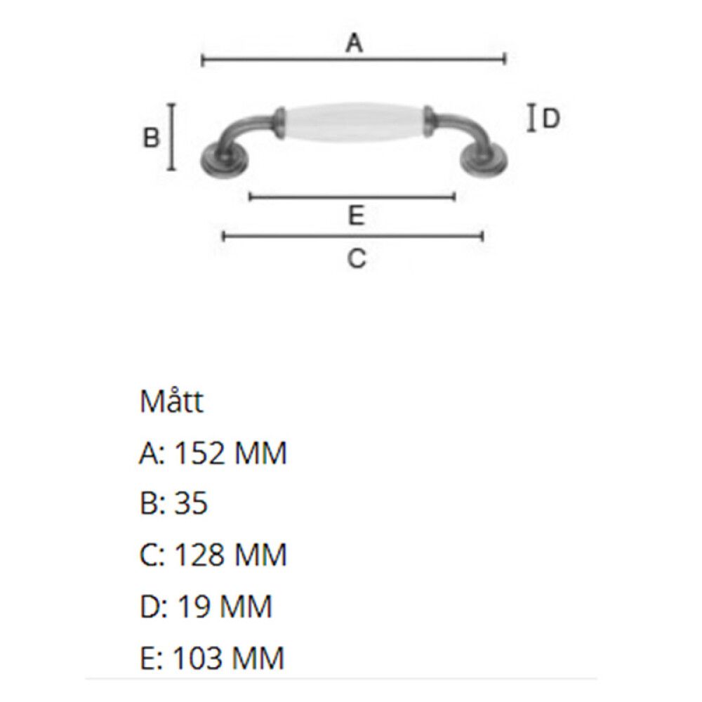 SKUFFEHÅNDTAK BESLAGSBODEN BG6291 128MM FORTINNET/HVIT