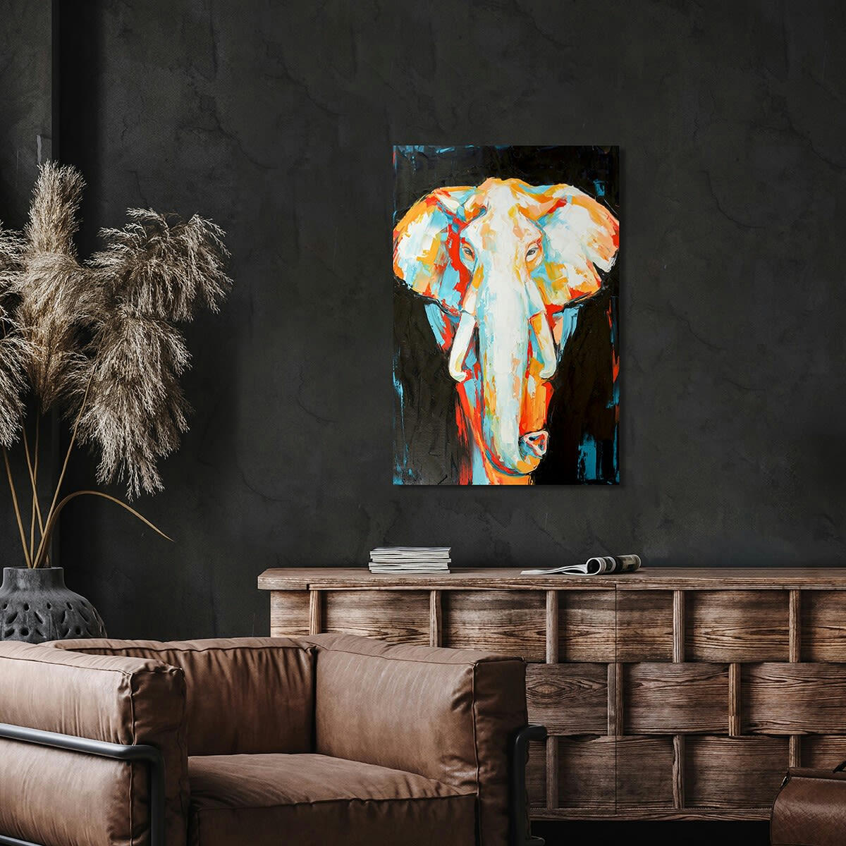 ANIMAUX - Tableau sur toile éléphant coloré 45x65 cm