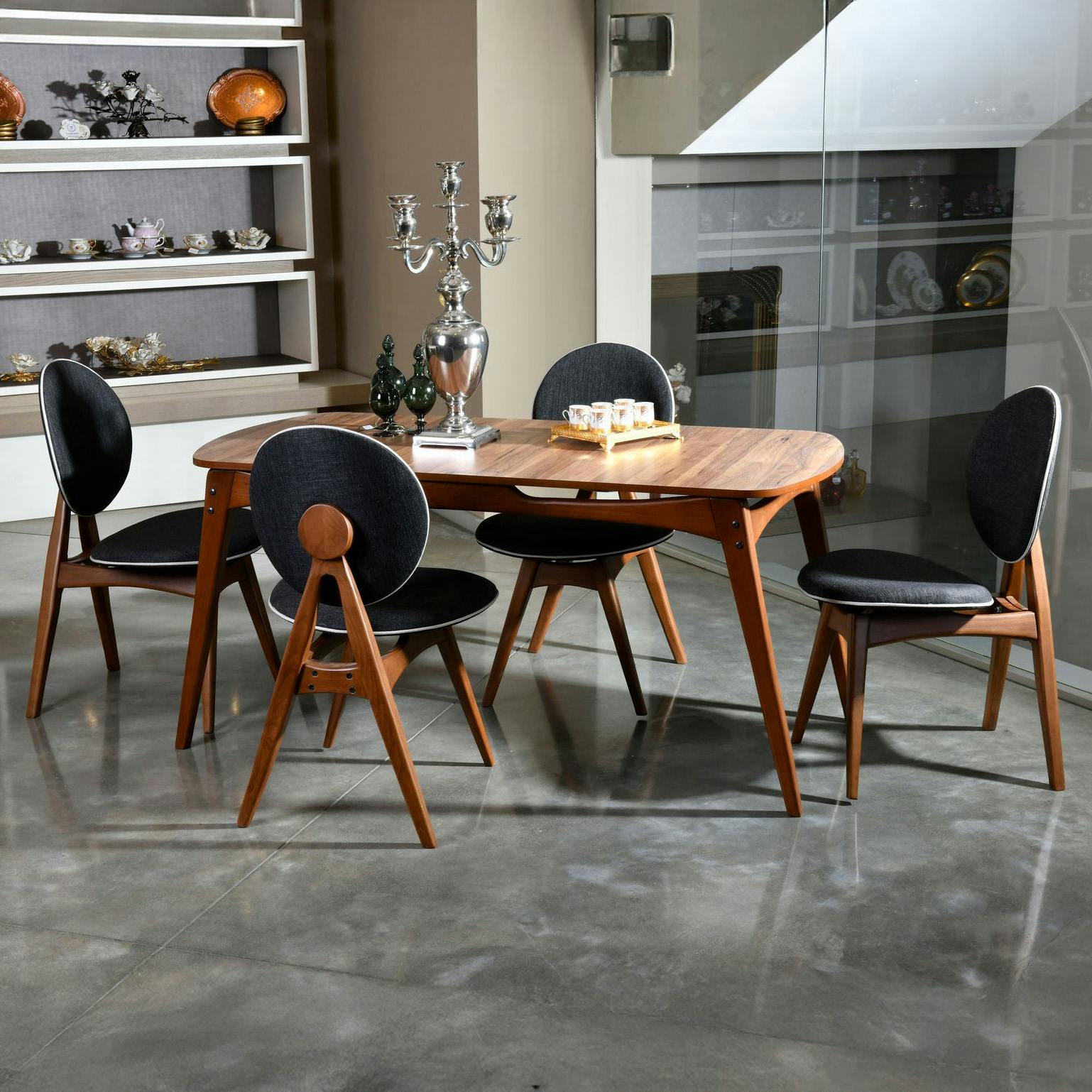 Ensemble salle à manger vintage - 4 chaises grises DILI