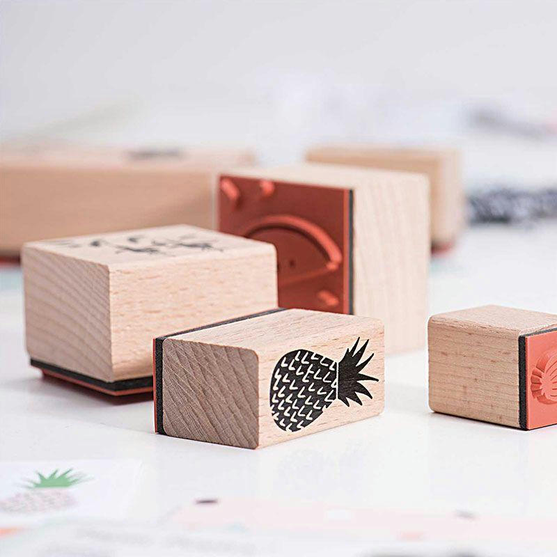 FRUITS - 4 tampons en bois avec encreur pastèque et ananas