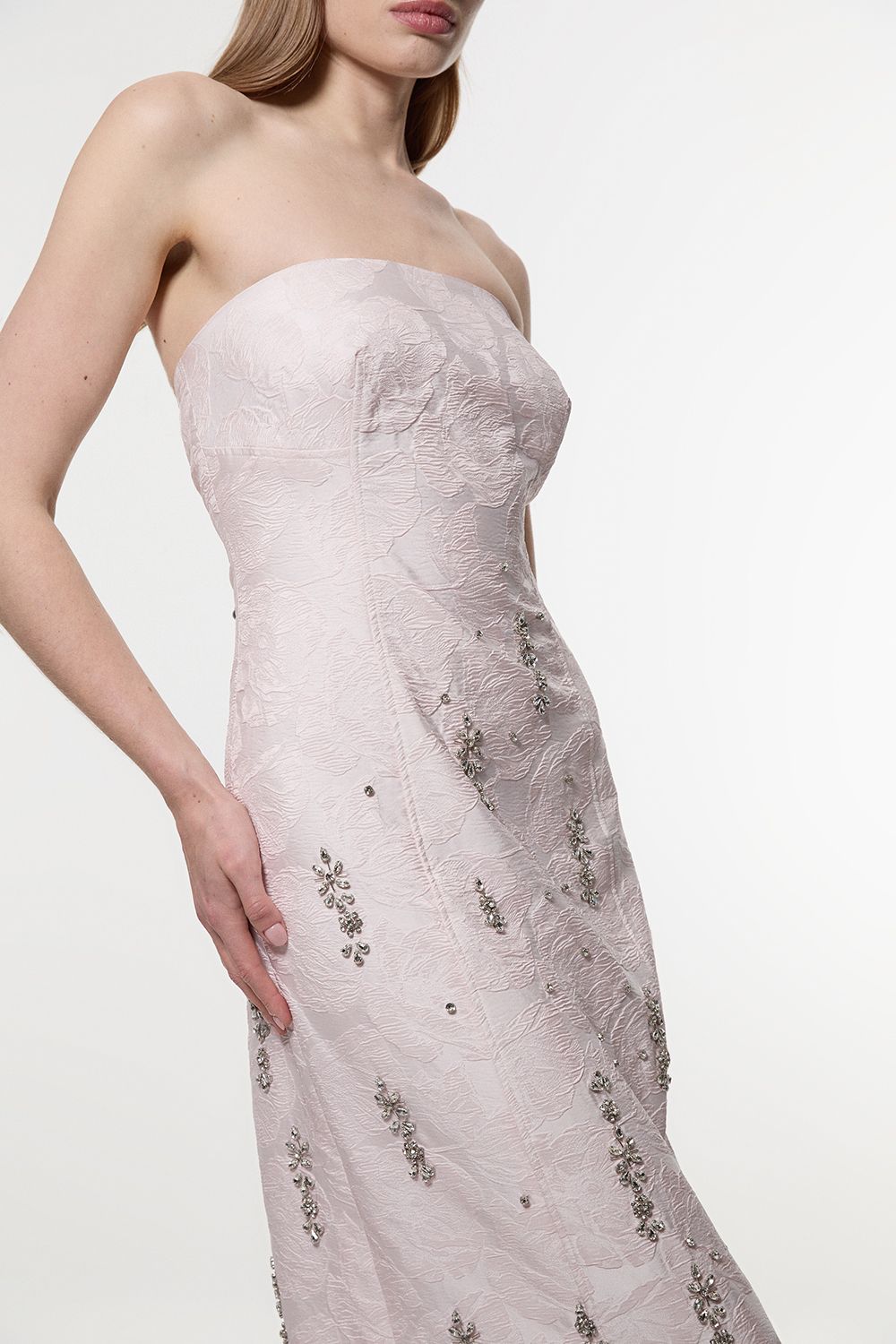KarenMillen Texture Jacquard Crystal Embellished Strapless Mini Dress
