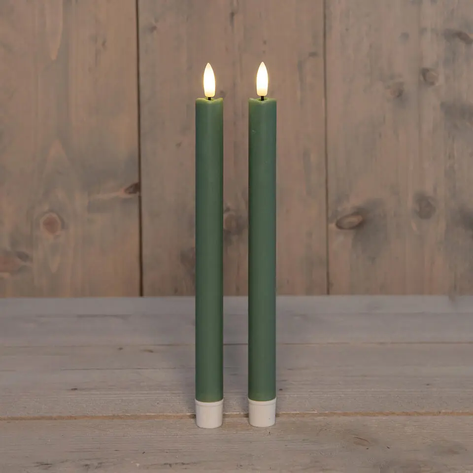 Anna Collection Led dinerkaarsen - 2x - groen - 25 cm - 3D vlam