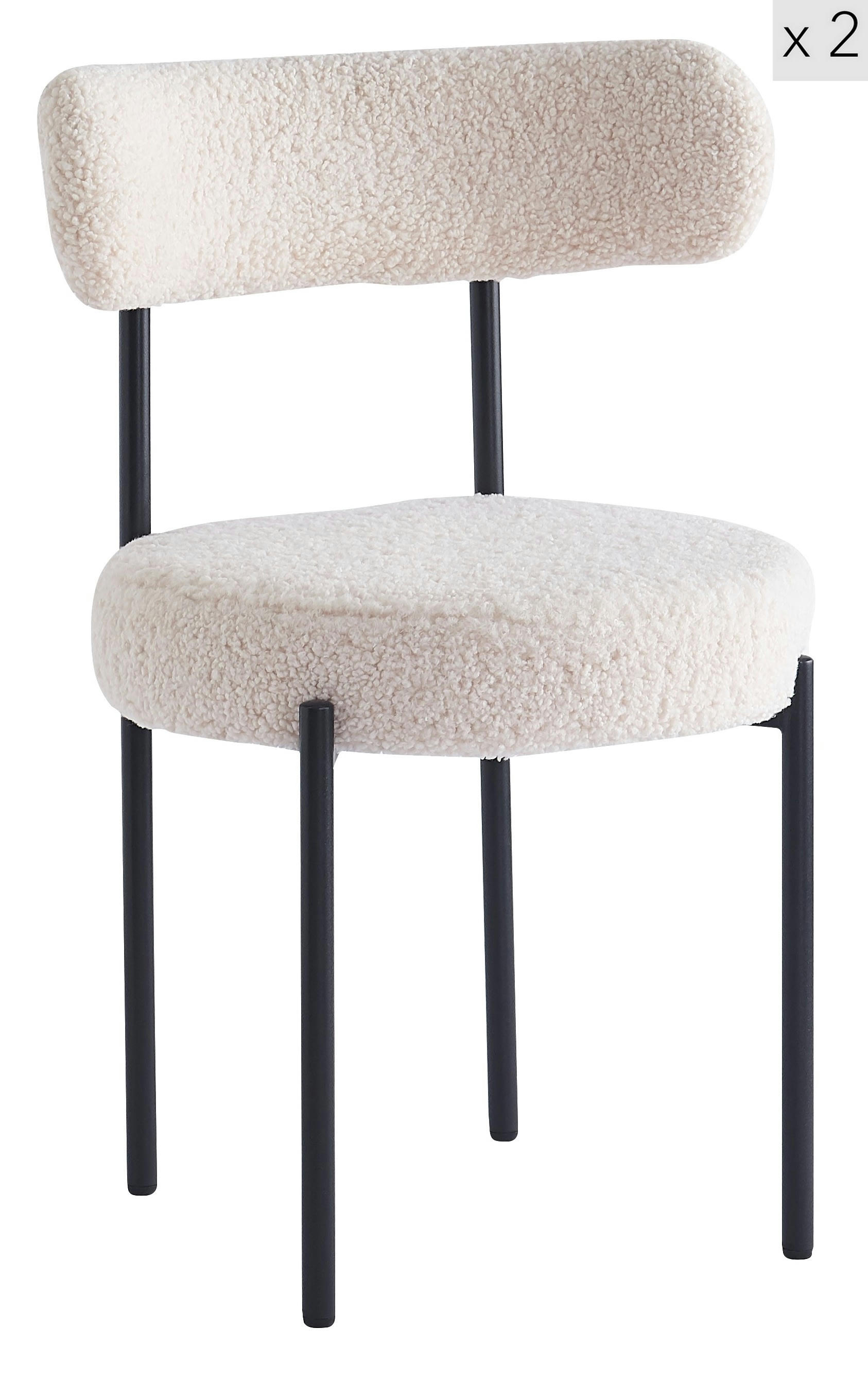 - Lot de 2 chaises scandinaves en métal et bouclettes blanc