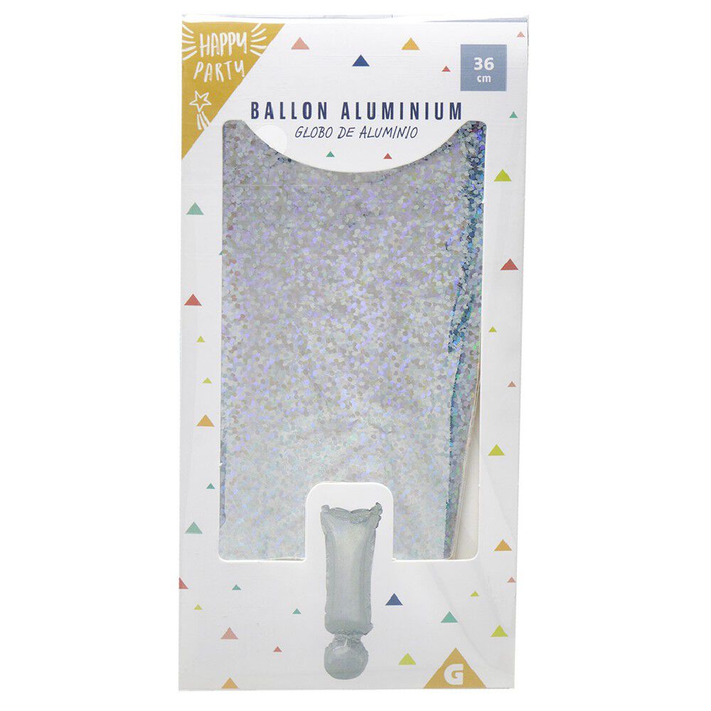 Ballon symbole ! point d'exclamation aluminium H36cm (2 modèles argenté ou doré)