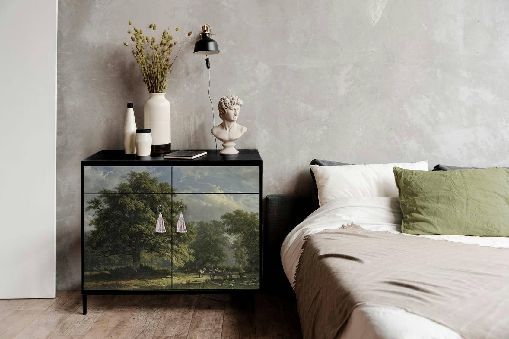 NOA - Buffet en MDF 2 portes 2 tiroirs imprimé bucolique forêt