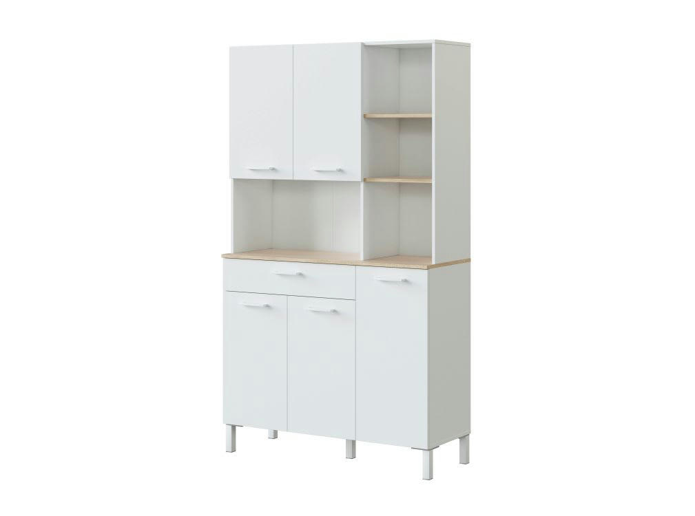 ÉMILE - Buffet de cuisine blanc/bois 5 portes L108 x H186cm