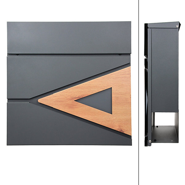 Boîte aux lettres en acier anthracite optique chêne murale moderne 2 clés inclus