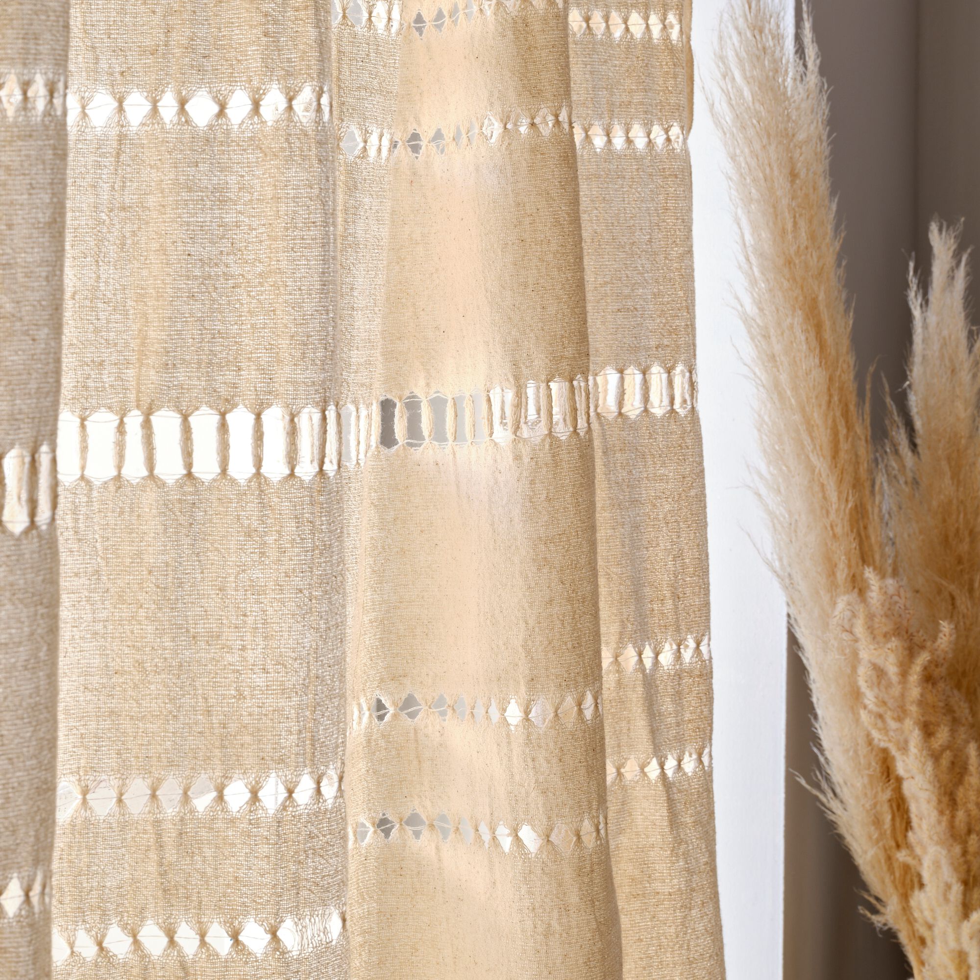 MUKHARAMA - Voilage à nouettes en coton finition ajouré 140x250cm - beige alpilles
