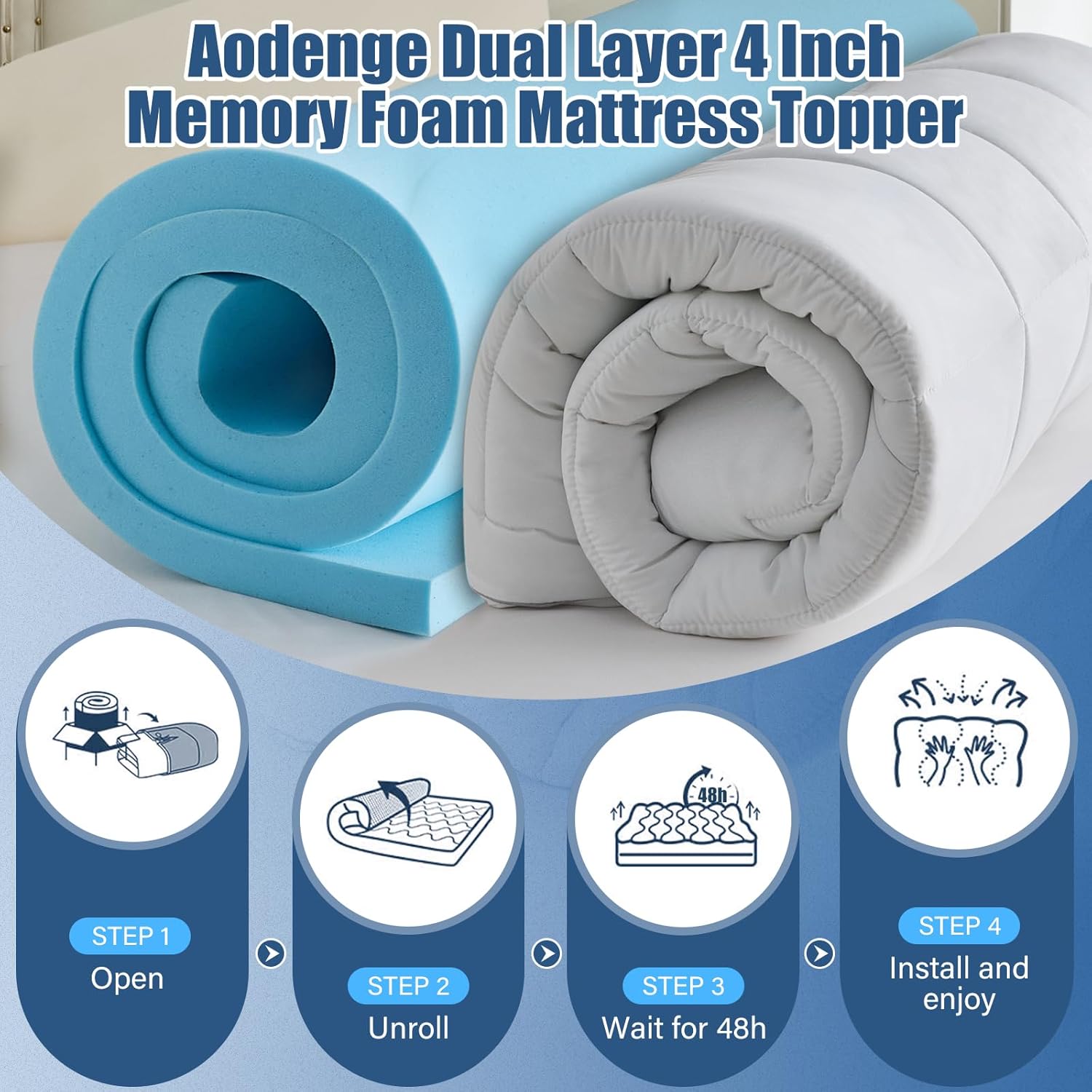 4 Inch Dual Layer Mattress Topper King Size, 2 Inch Cooling Gel Memory Foam and 2 Inch Down Alternative Pillow Top Pad for Back Pain, with 8-21 Inch Deep Pocket