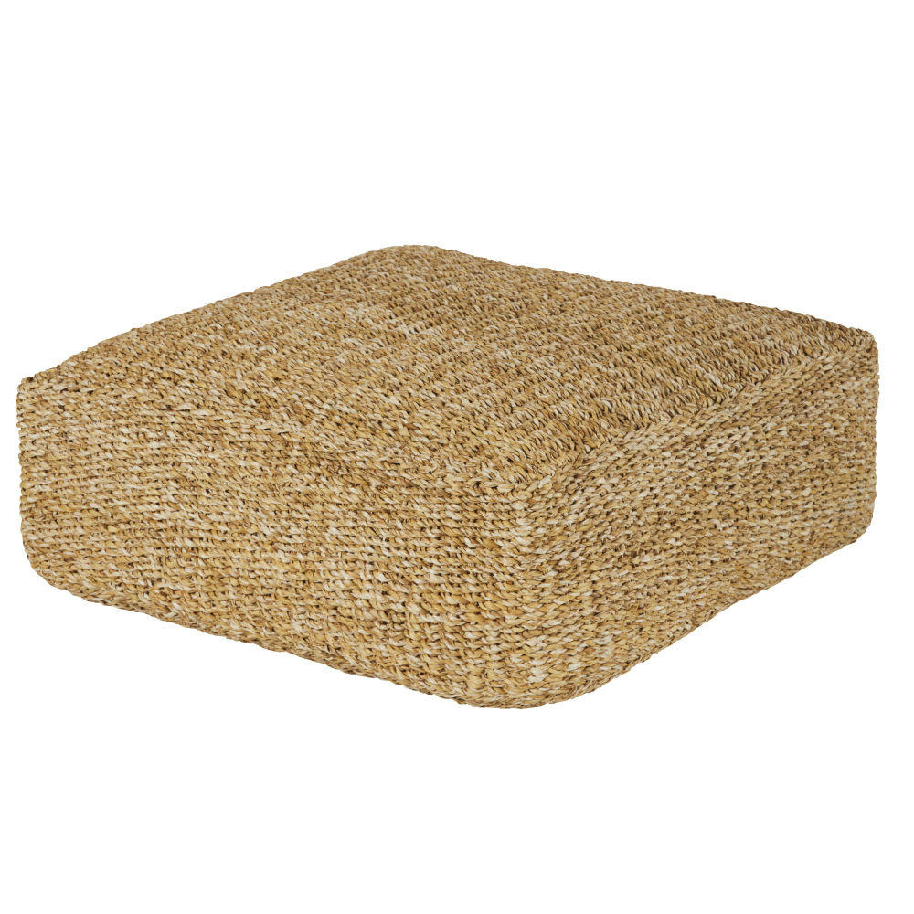 KEYAH - Pouf carré en jonc de mer et fibre de coco marron