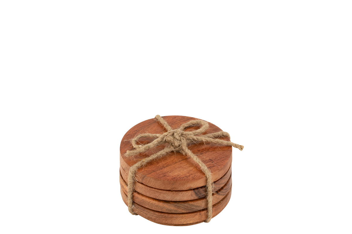 J-Line onderzetter Rond Acacia - hout - naturel - 4 stuks