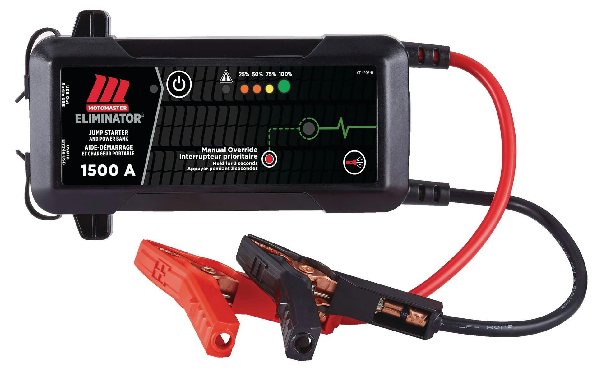 MotoMaster Eliminator Booster Pack/Jump Starter & USB Power Bank, Lithium-ion, 1500-Amp, 12V
