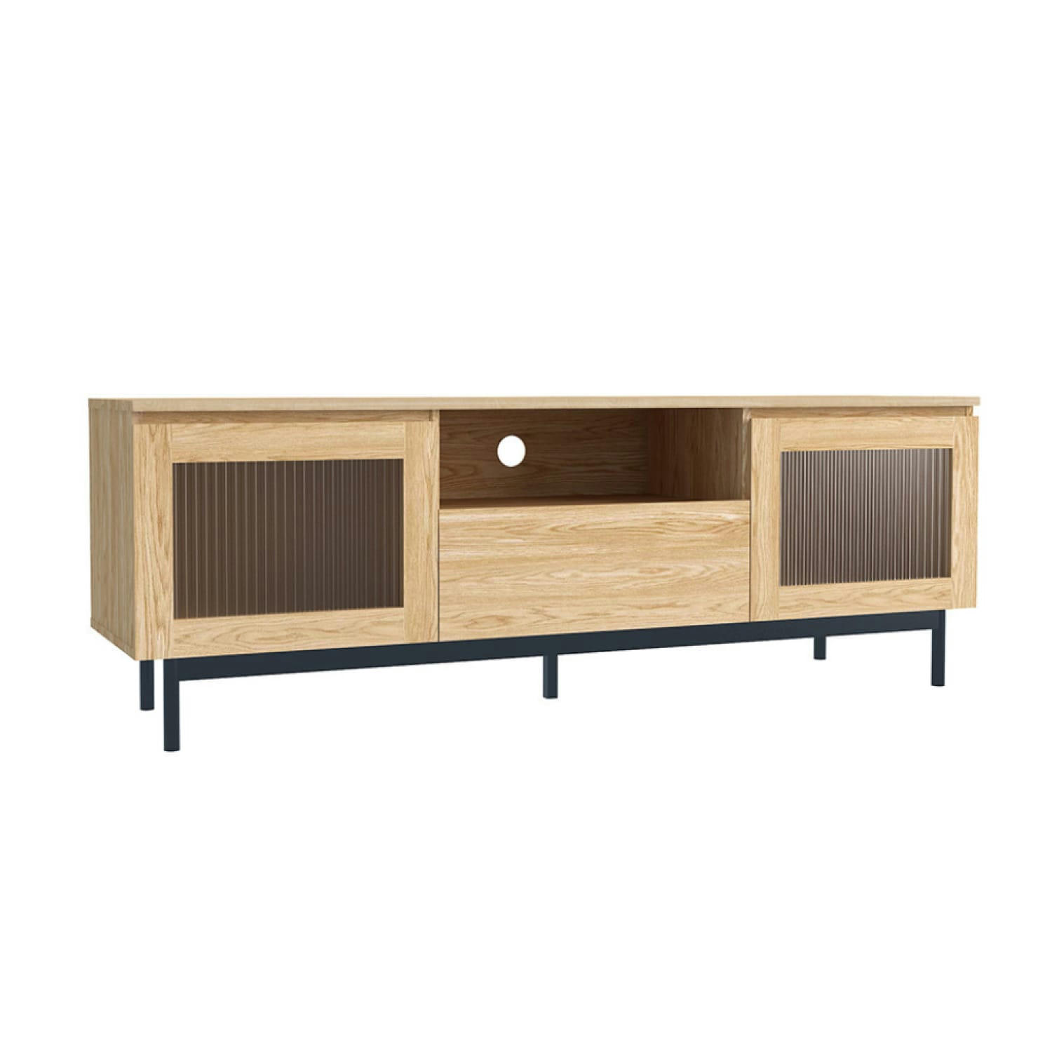 PRAGUE - Meuble TV 160cm avec portes en verre flûté