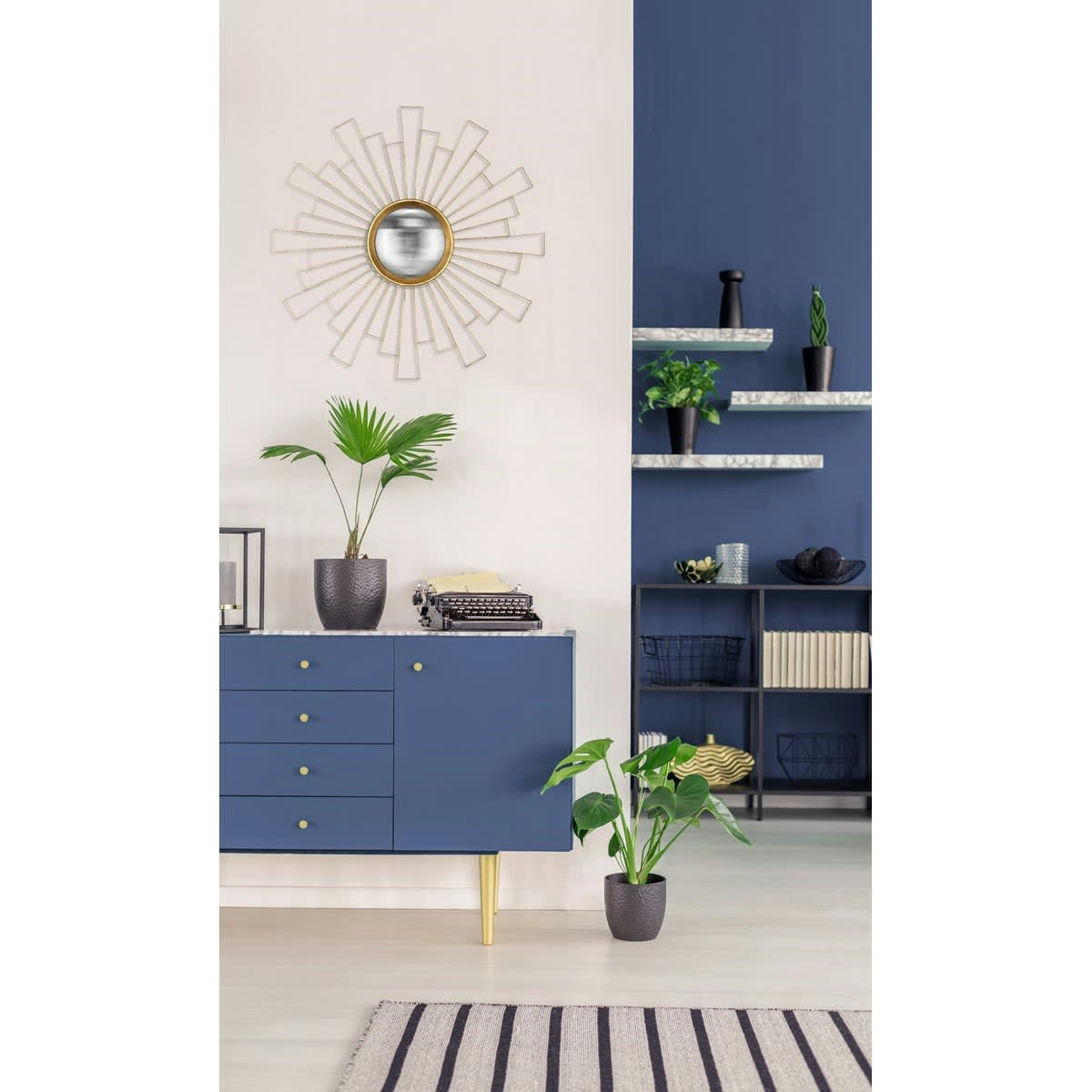 MIROIR SOLEIL CONVEXE 90 CM - Miroir soleil convexe abstrait doré 90cm