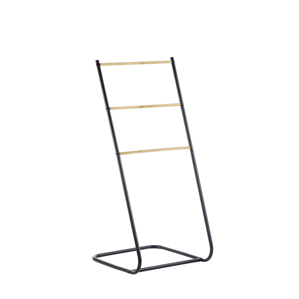Porte-serviette 3 niveaux bambou et métal noir 40x43xH91cm