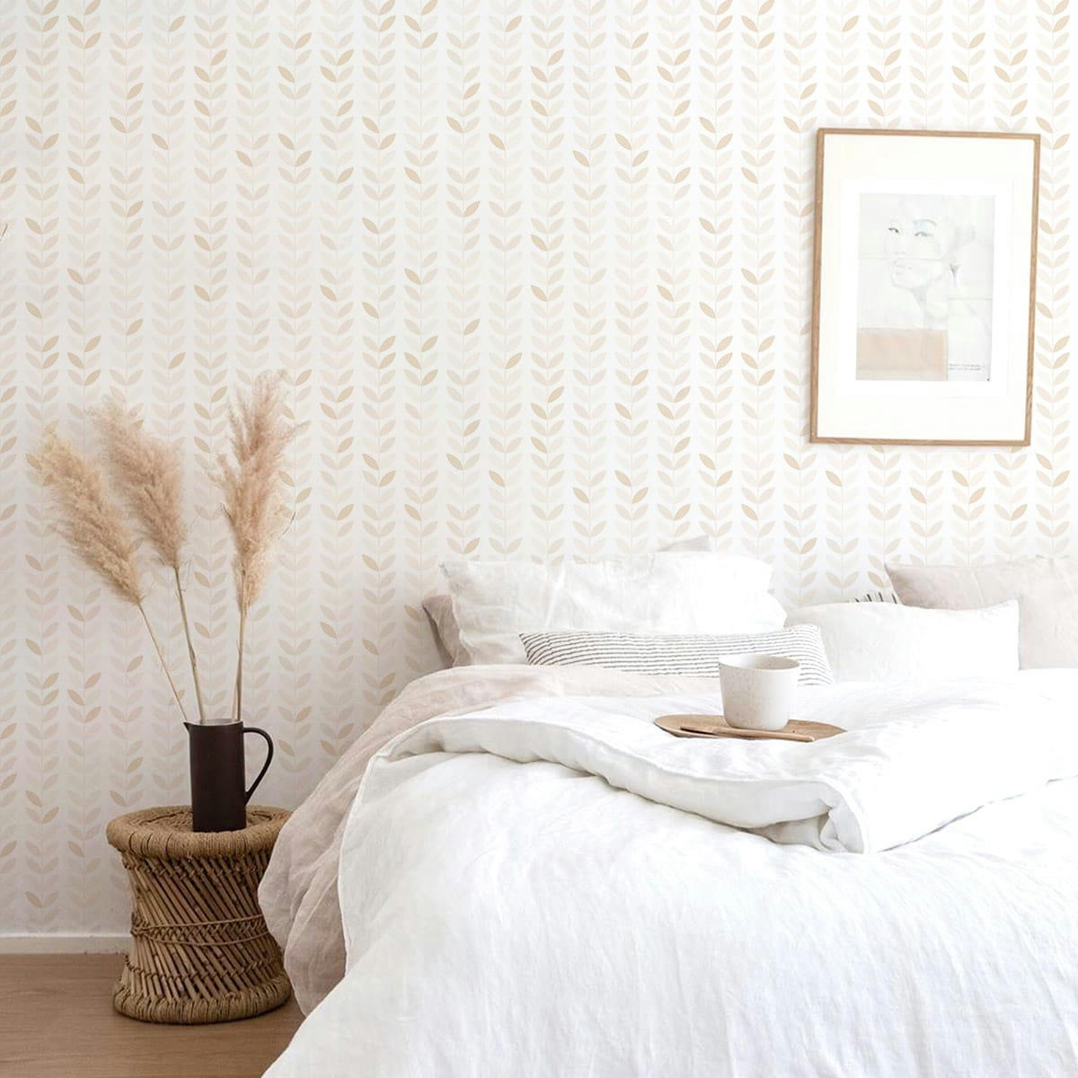 VINTAGELEAVES - Papier peint vinyle adhésif feuilles vintage sable 50x300 cm