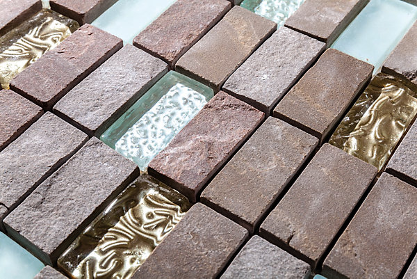 Mosaique de Quartzite 2.3 X 4.8 Cm Marron Naturel et Verre Blanc/Beig 30X30 cm -
