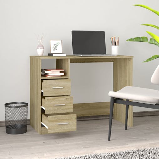 NNEVL Desk with Drawers Sonoma Oak 102x50x76 cm Engineered Wood