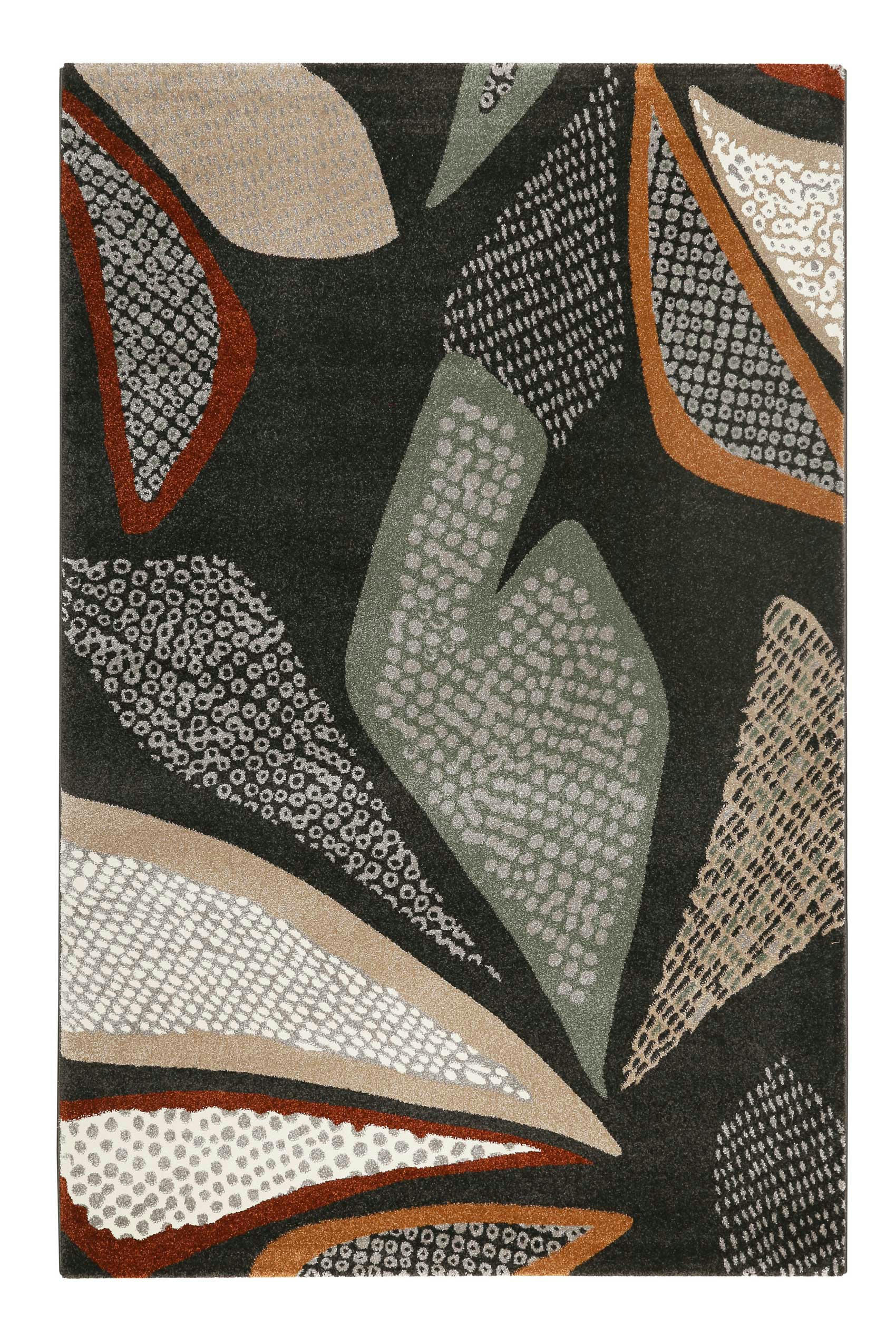HAZEL - Tapis design motif végétal fond anthracite 120x170
