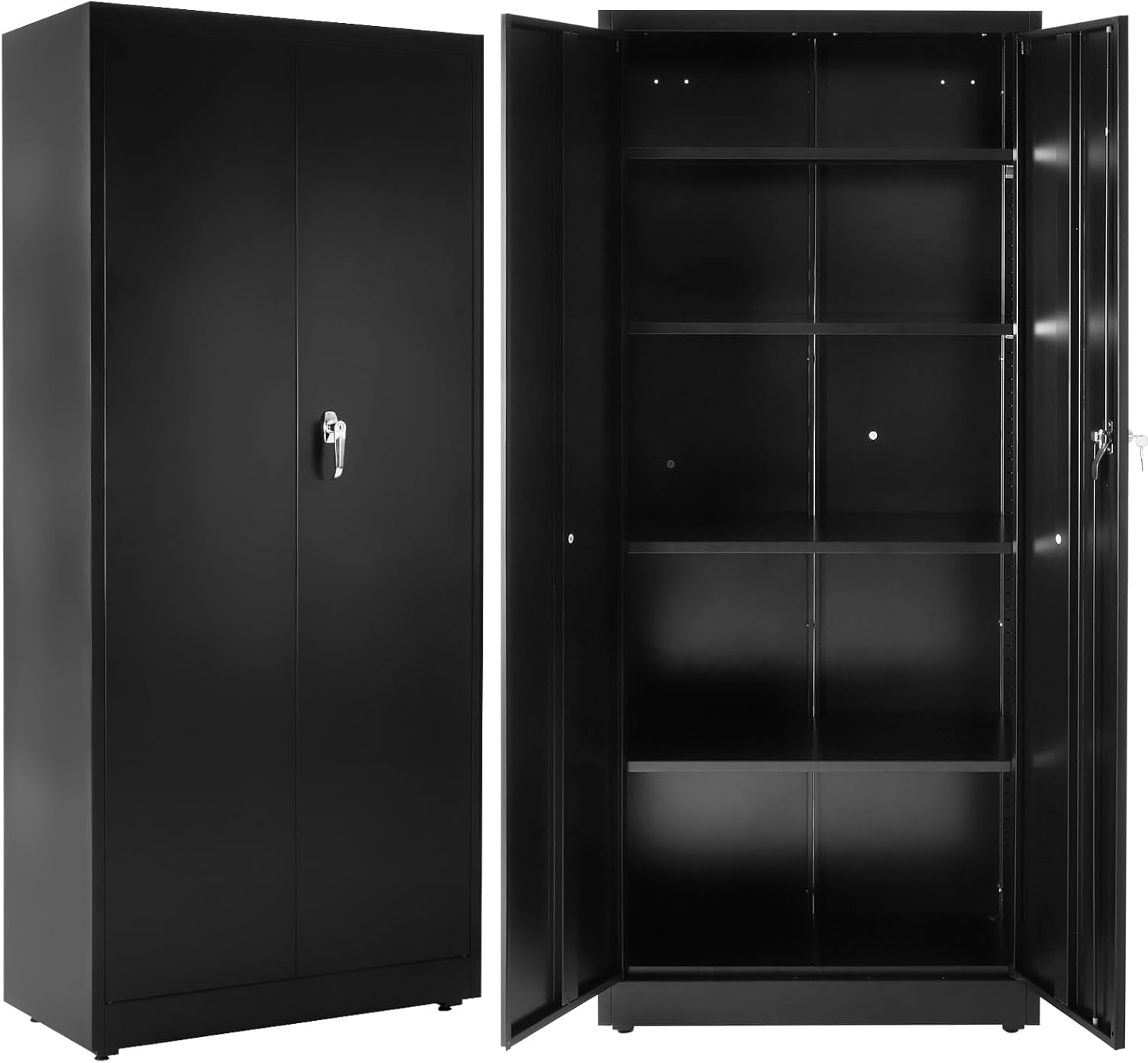 DUMOS Metal Storage Cabinet, 71 Locking Steel Storage Cabinet with 2 Doors and 5 Shelves, Tall Steel Cabinet for Garage, Home, Office, Gym,School, Black