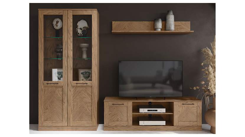 Witryna COZY-12 95 cm z 2 drzwiami i oświetleniem dąb rustical olejowany