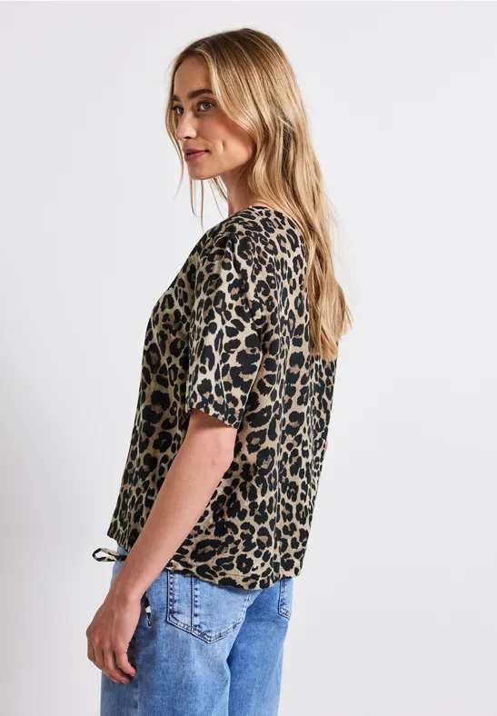 Leinenmix Print-Blusenshirt