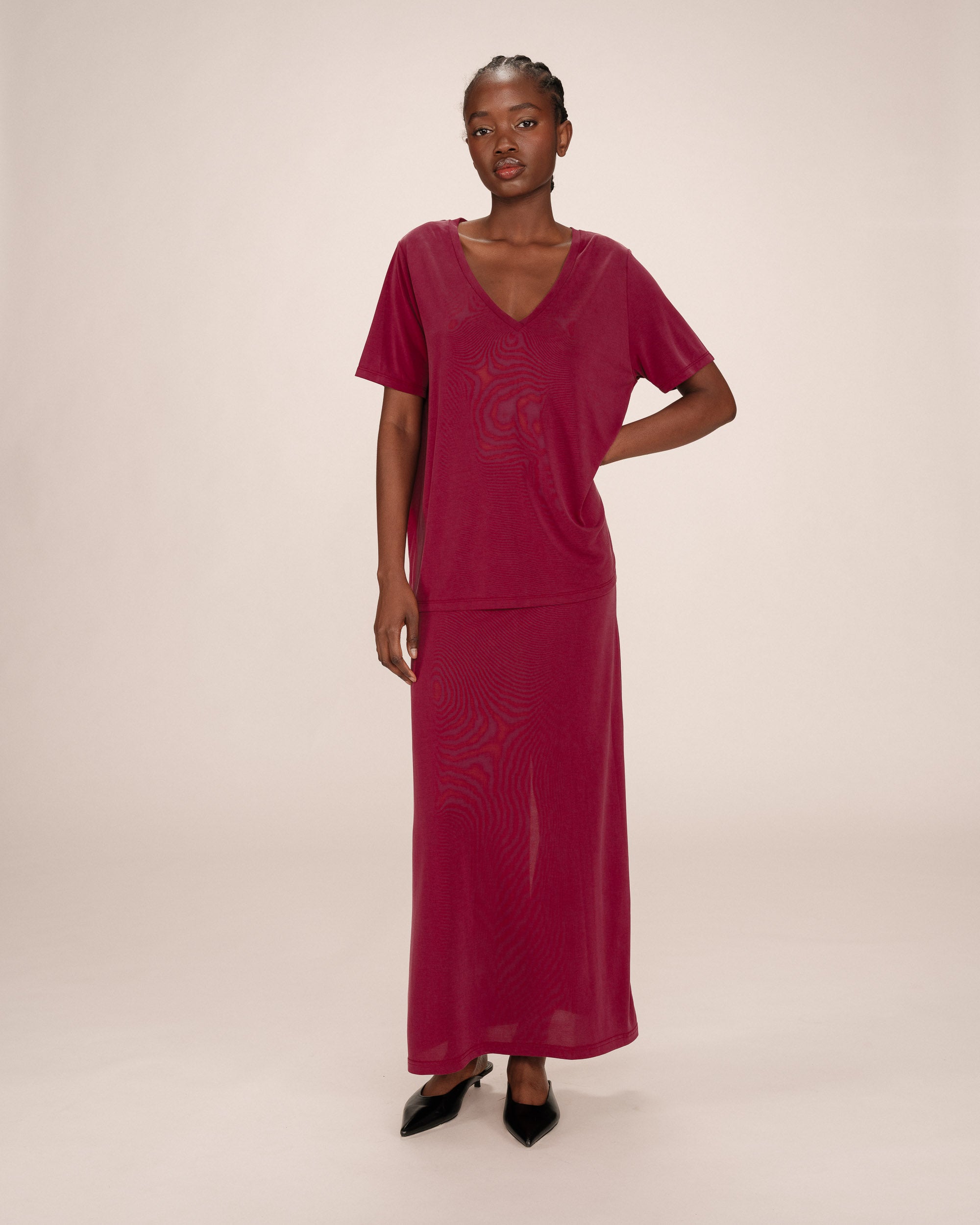T-shirt en modal bordeaux Song