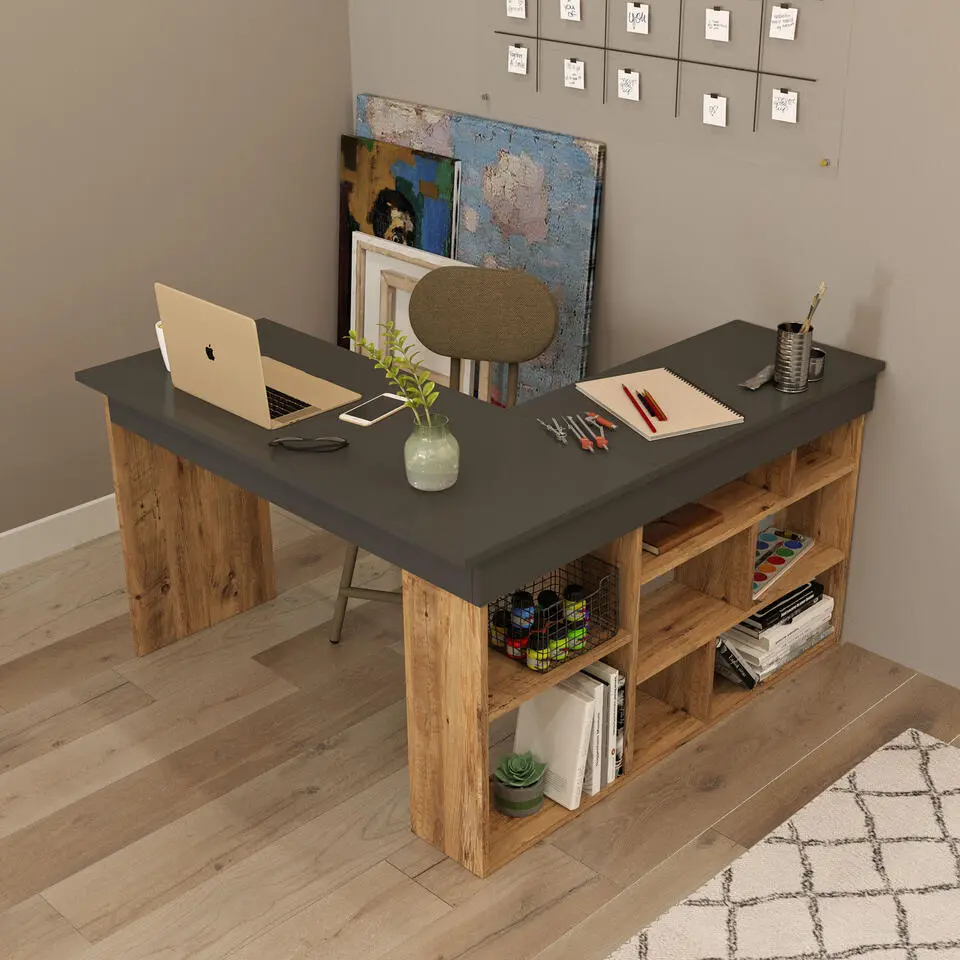 CT5 Bureau - 100% MELAMINE - Atlantic Pine, Antraciet
