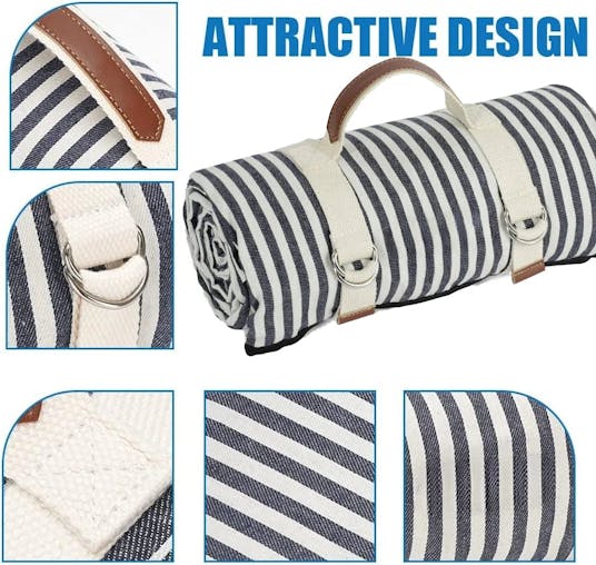 NNEOBA Waterproof Picnic Blanket with Carry Strap for Outdoor Activities