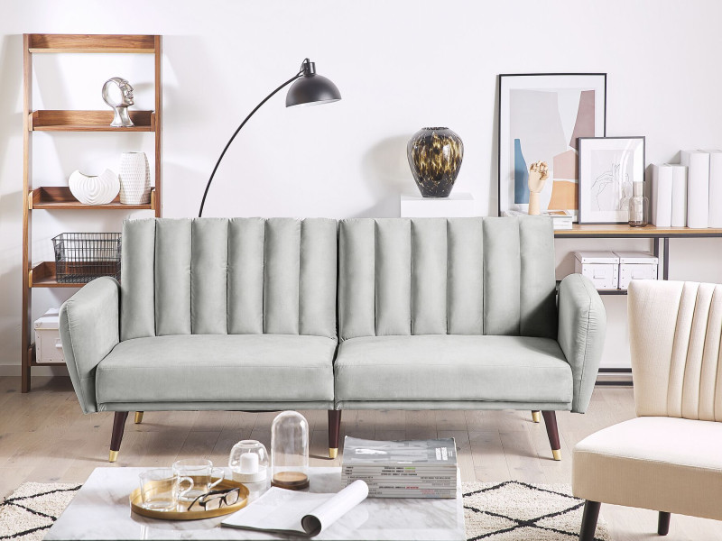 Sofa tapczan rozkładana jasnoszara welur