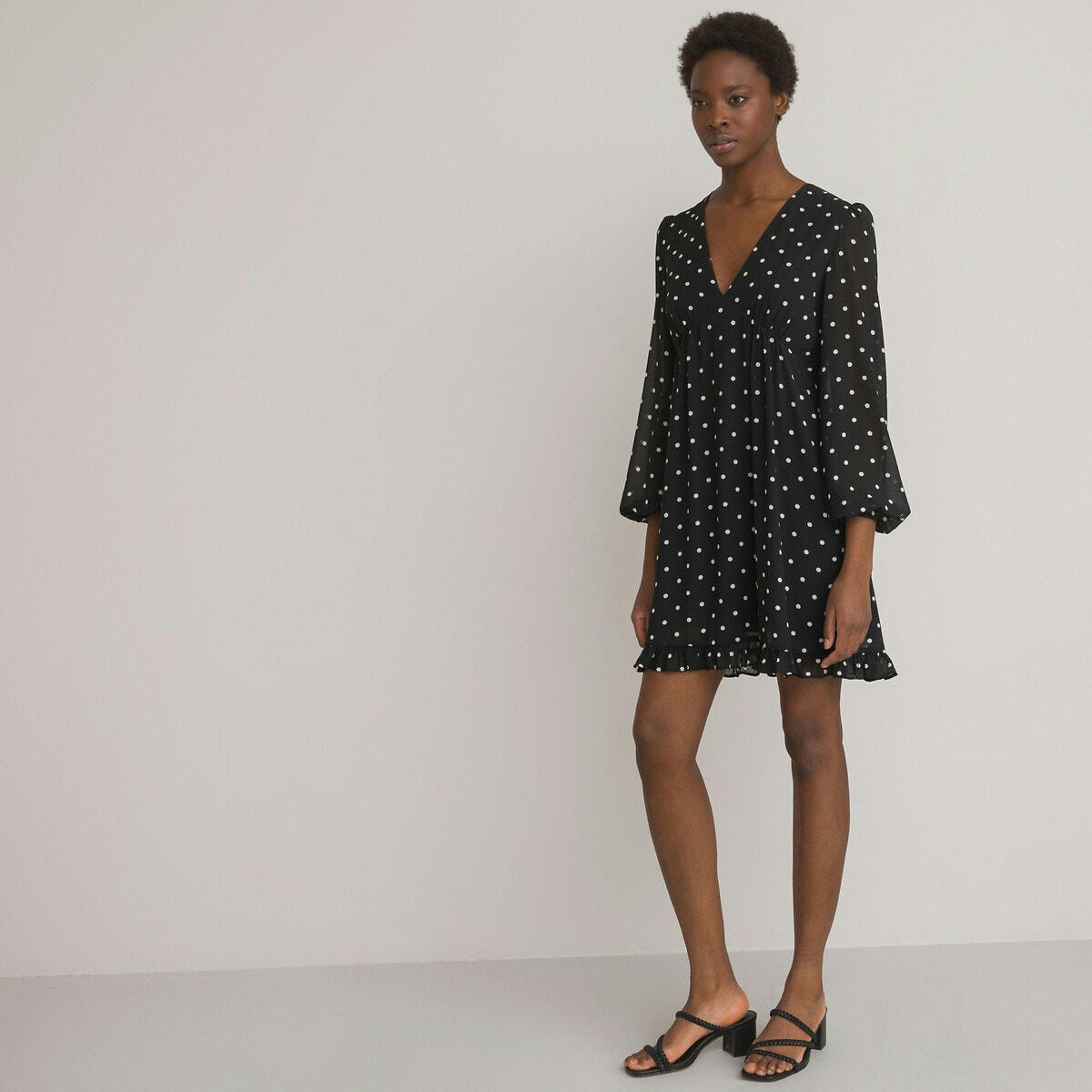 Robe courte évasée, imprimé pois