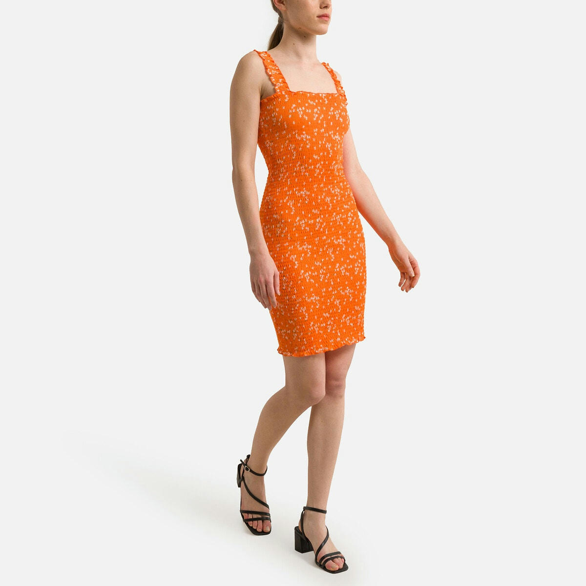 Robe courte imprimée, col carré