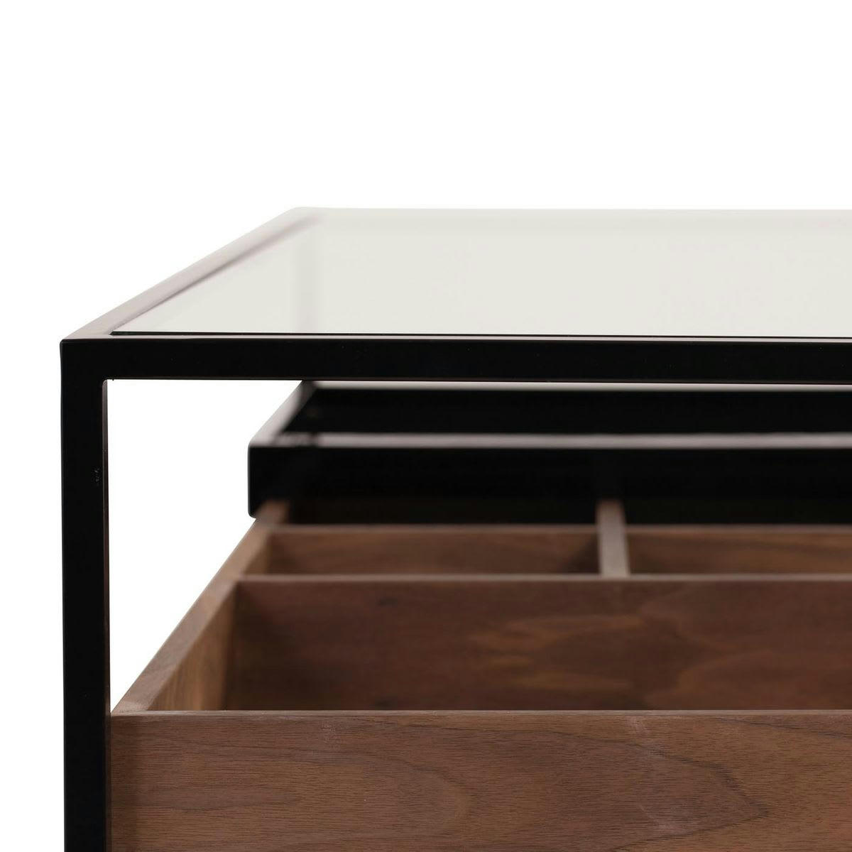 HELIX - Console en métal verre et plaquage noyer 1 plateau