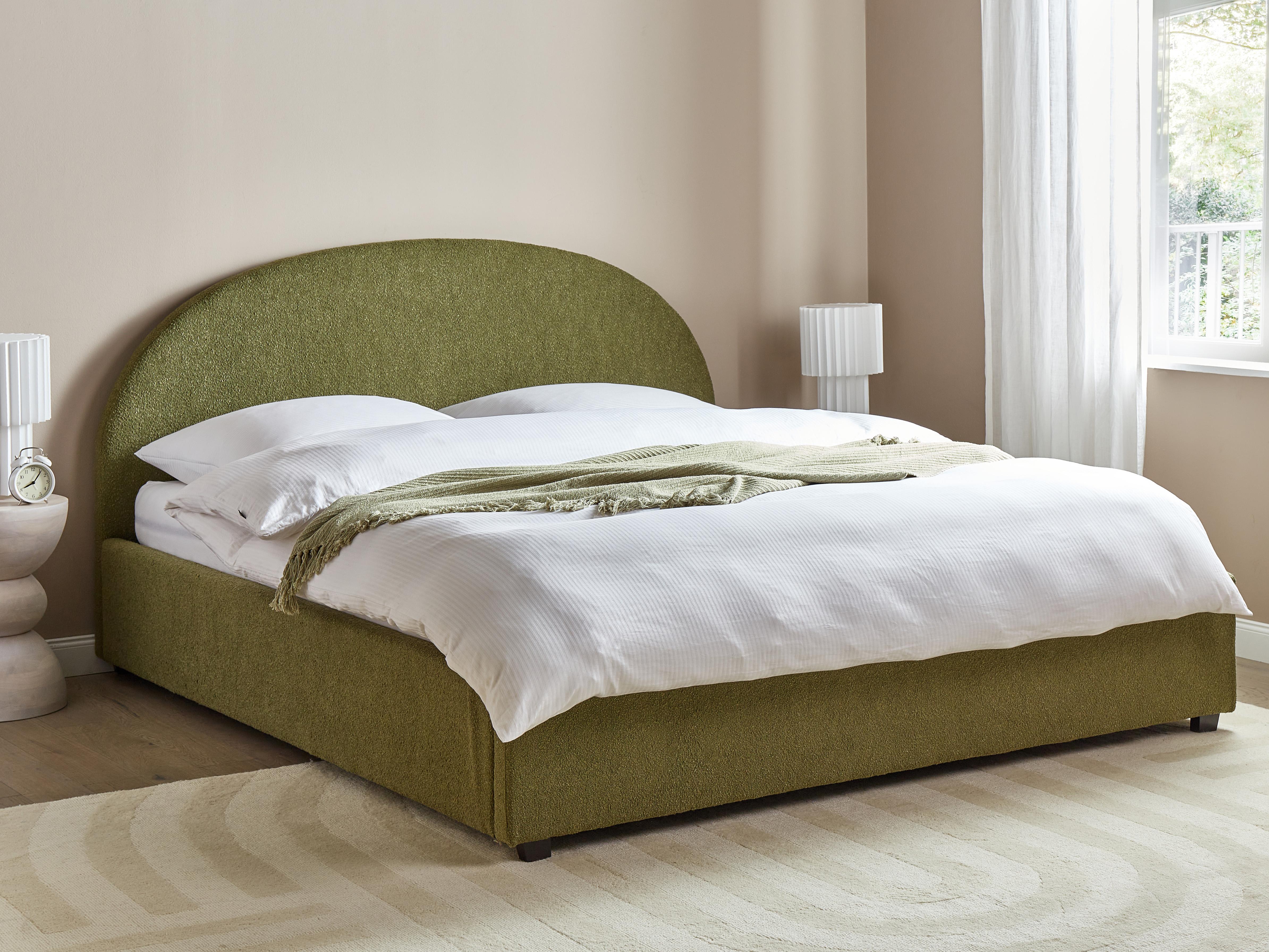 Ottoman Bed Boucle VAUCLUSE 180 x 200 cm (EU Super King) Olive Green