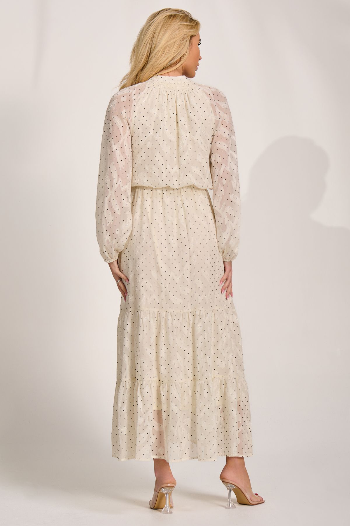 Jolie Moi Textured Chiffon Long Sleeve Maxi Dress