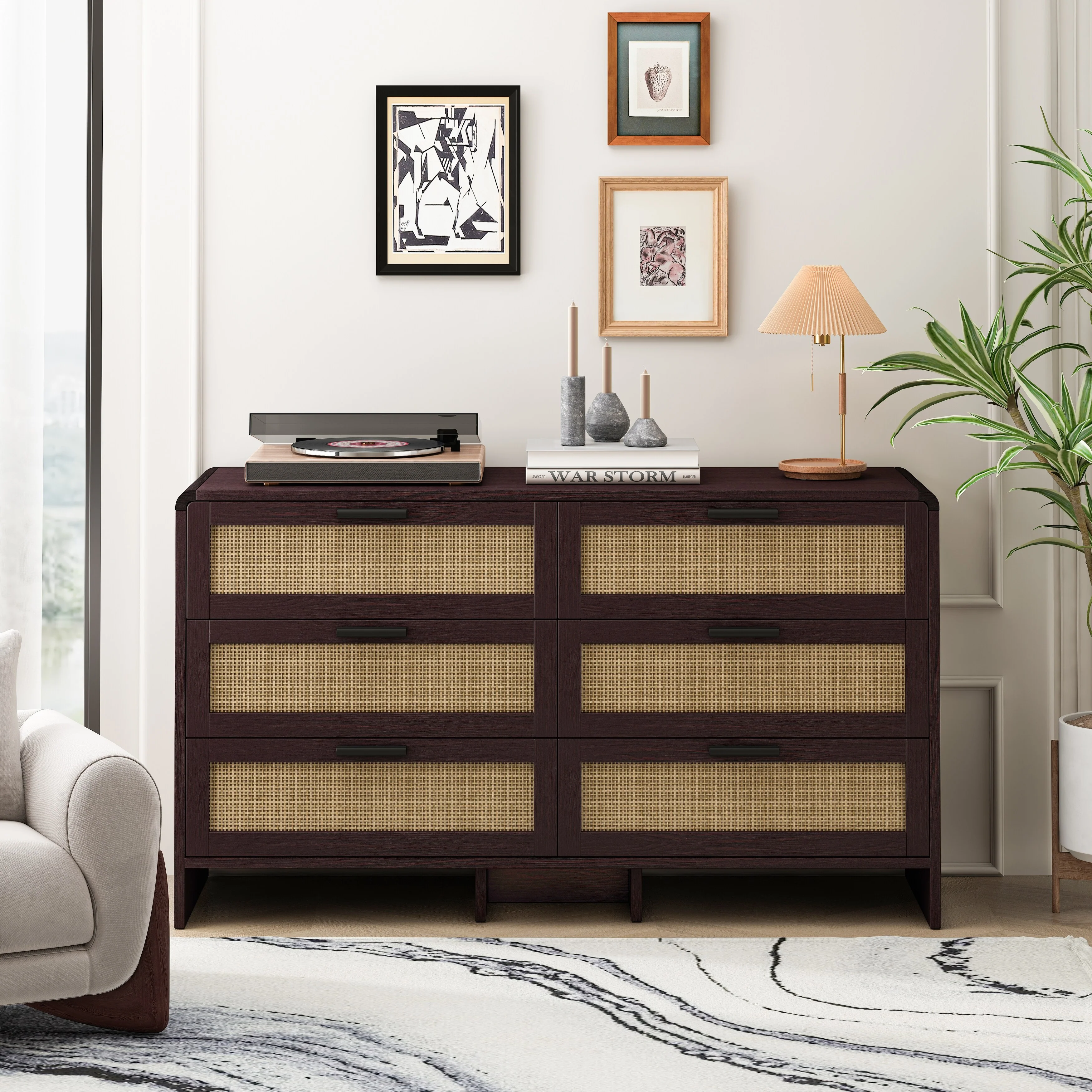 51.18 Arc Shaped 6-Drawers Corner Rattan Cabinet