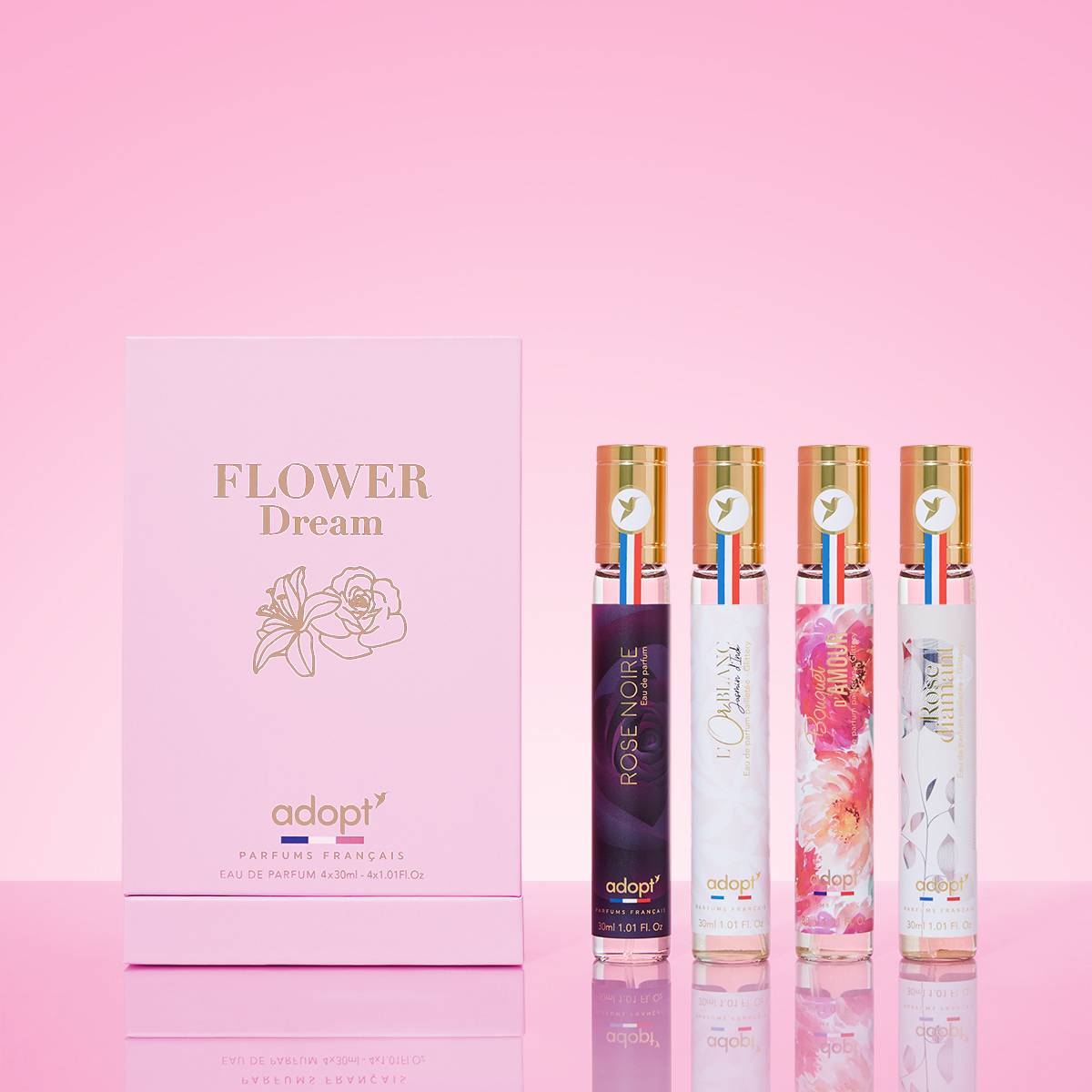 Flower DreamCoffret 4 eaux de parfums Rose noire 30 ml   L'or blanc 30 ml   Bouquet d'amour 30 ml   Rose diamant 30 ml