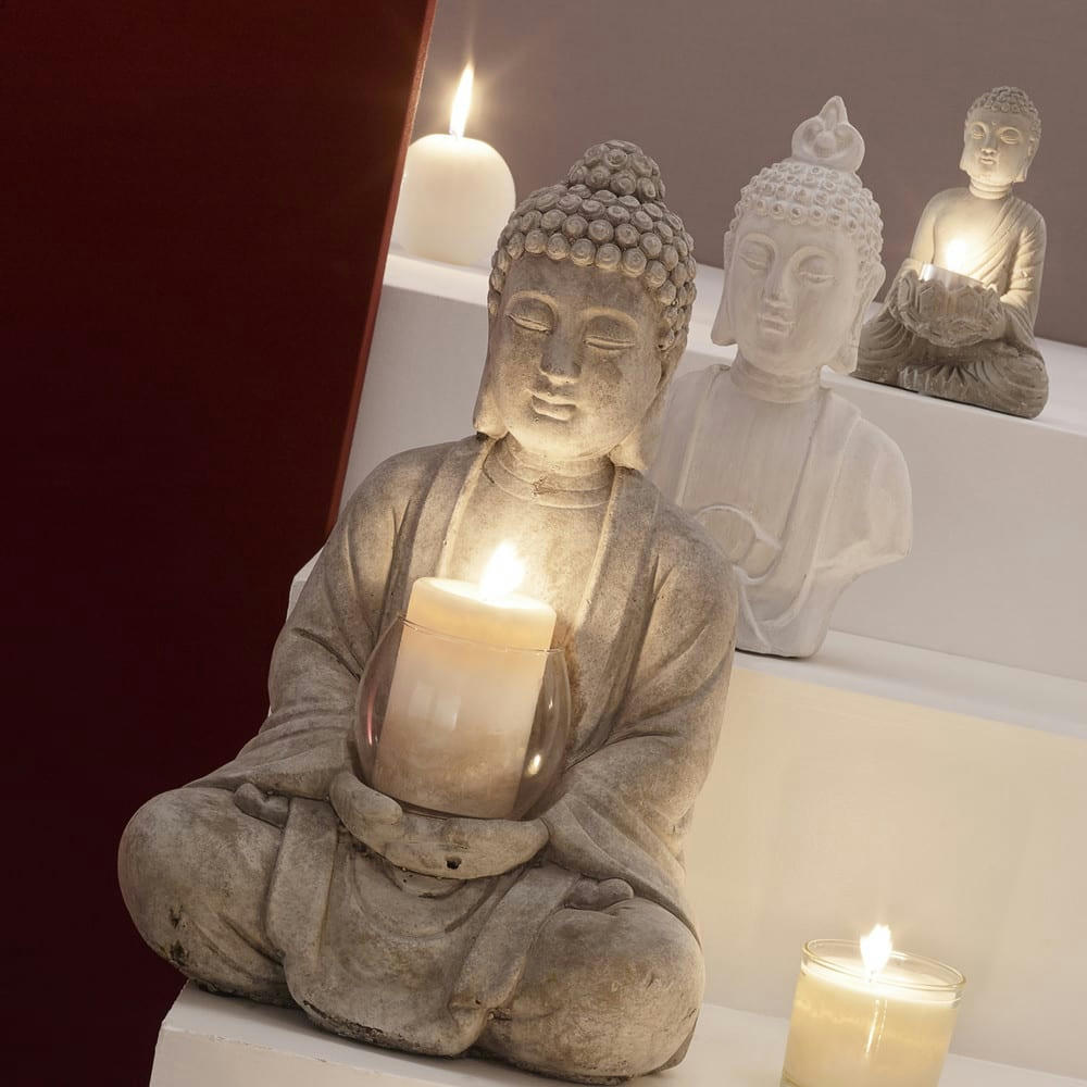 Sérénité - Photophore bouddha en ciment H 19 cm SÉRÉNITÉ