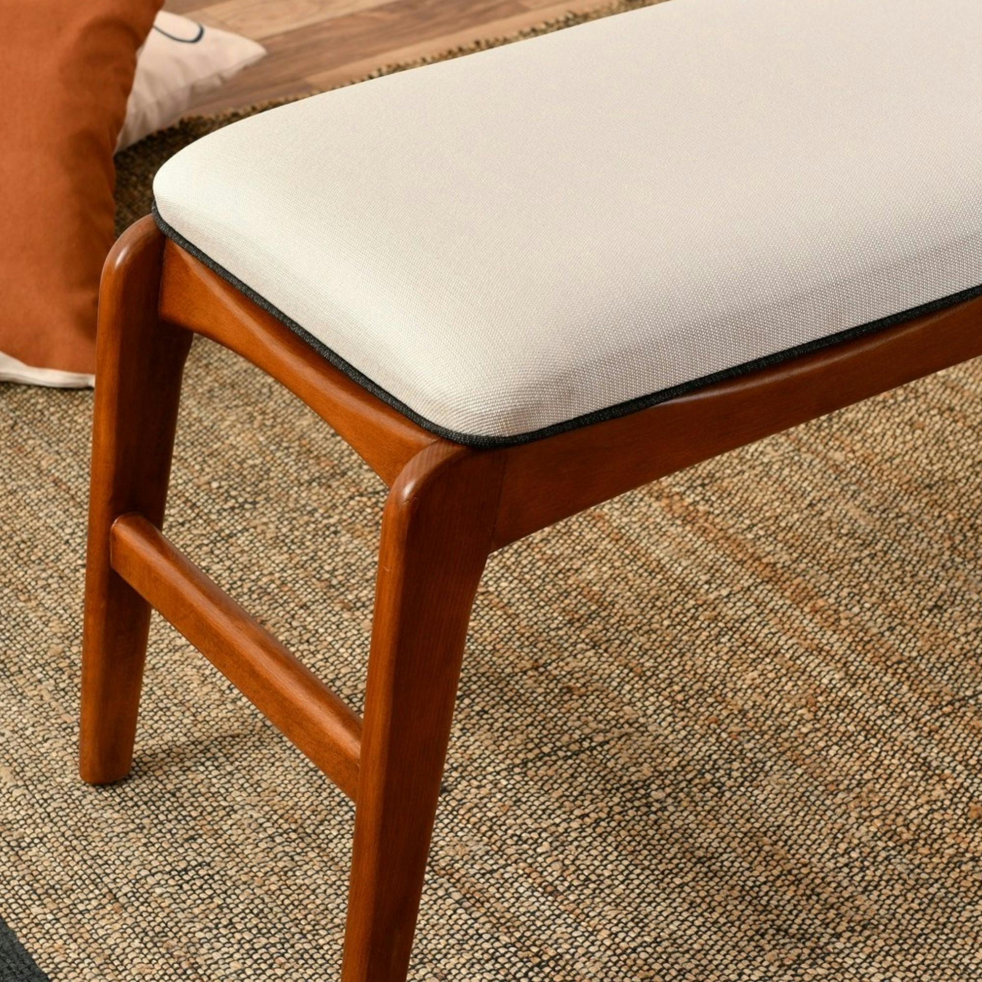 Banc d'entrée en bois et tissu - assise lin, 120 cm DILI