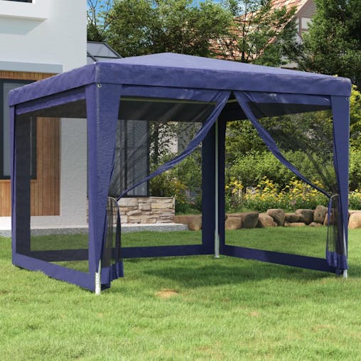 NNEVL Party Tent with 4 Mesh Sidewalls Blue 3x3 m HDPE