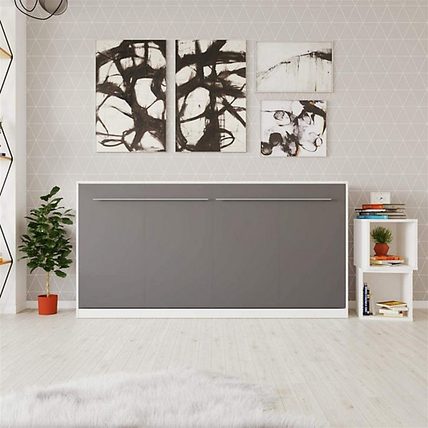 Armoire Lit escamotable 90x200cm Supérieur Horizontal Lit Mural Blanc-Anthracite