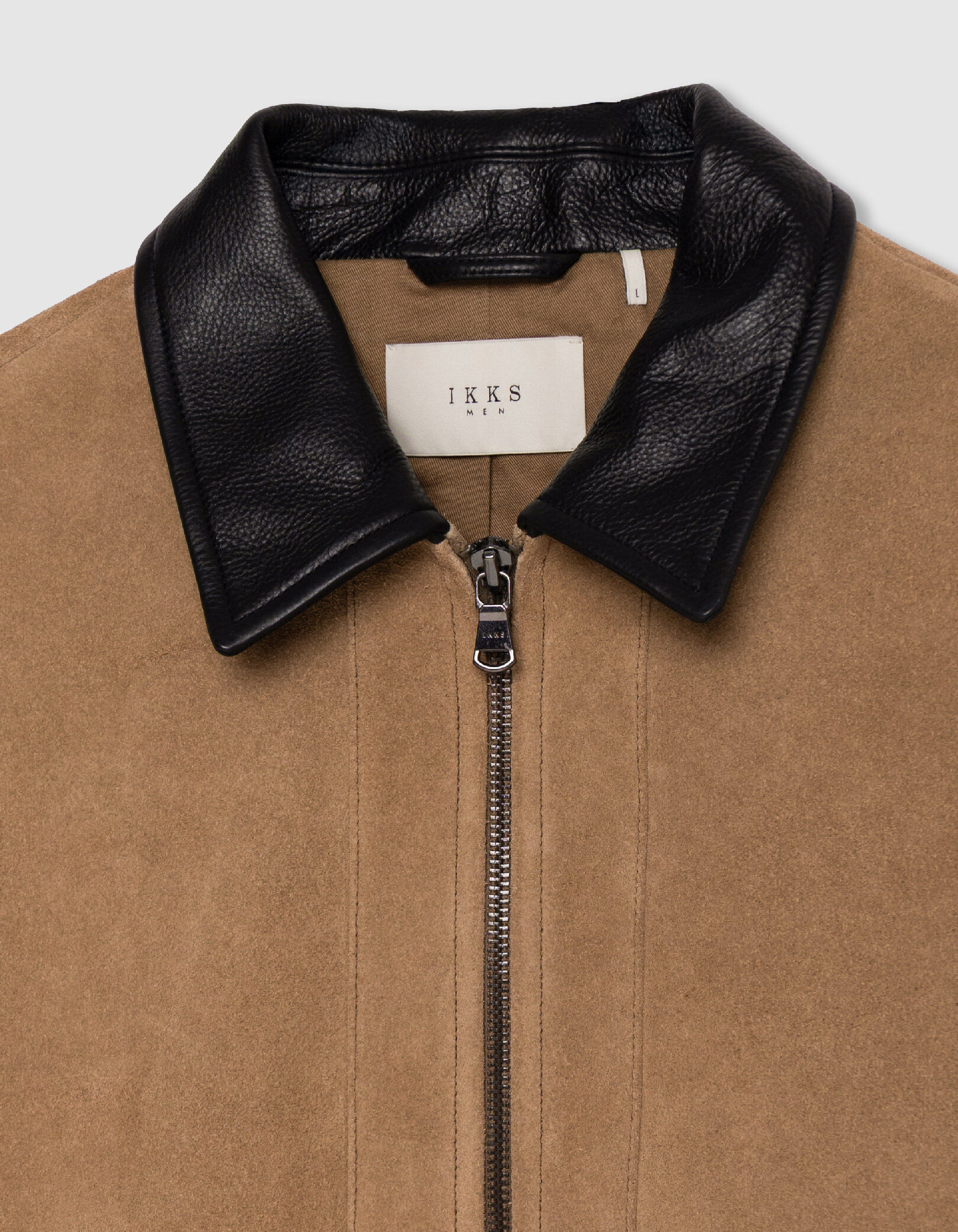 Blouson beige cuir velours col cuir noir Homme