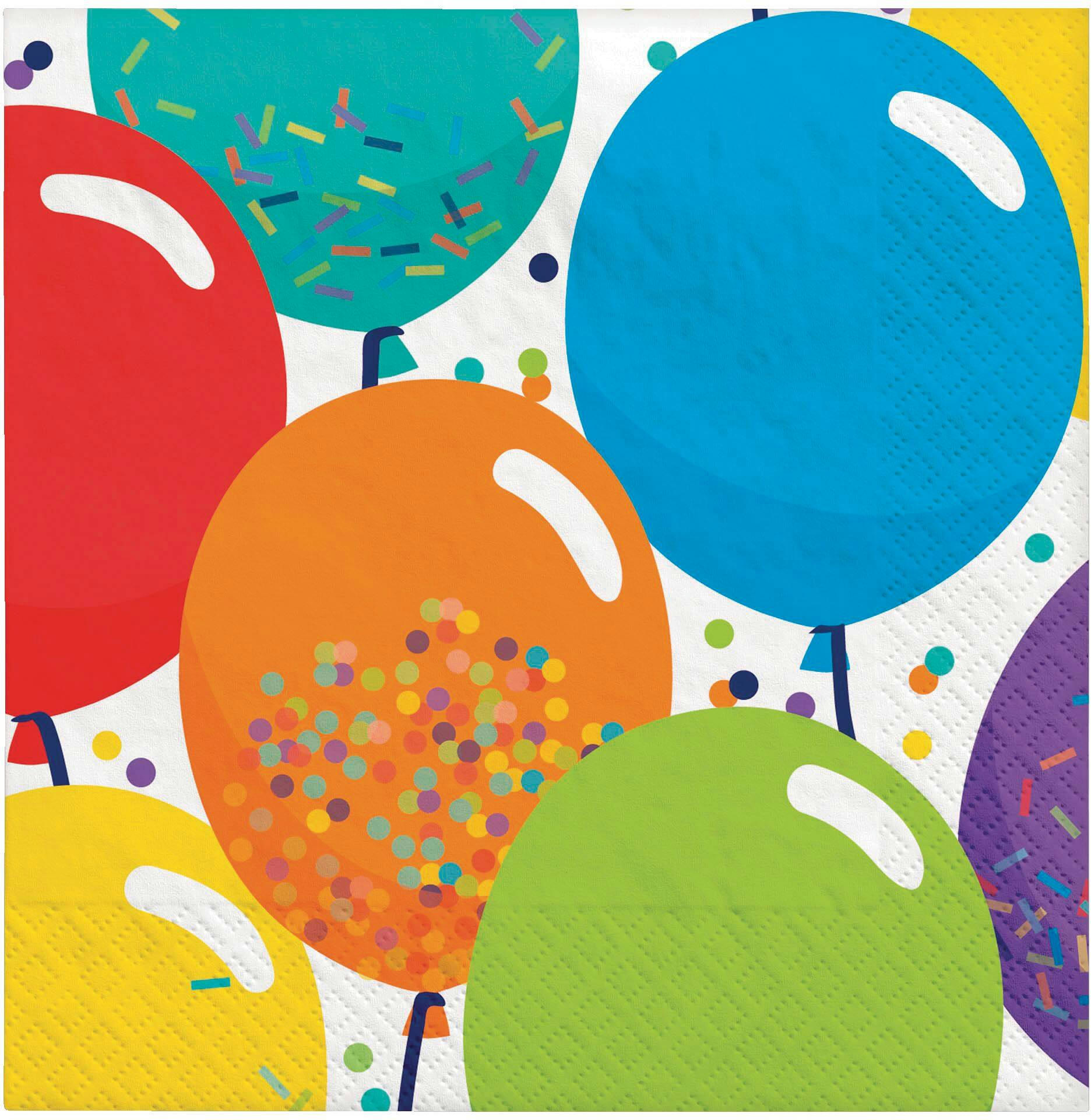 Balloon Birthday Square Paper Disposable Beverage Napkins, Multi-Coloured, 5-in, 125-pk, 2-ply, for Birthday Party