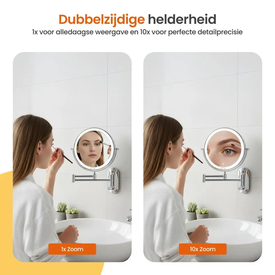 Goliving Make Up Spiegel Met Verlichting - &Oslash;23 cm - 10x Vergroting - Chroom