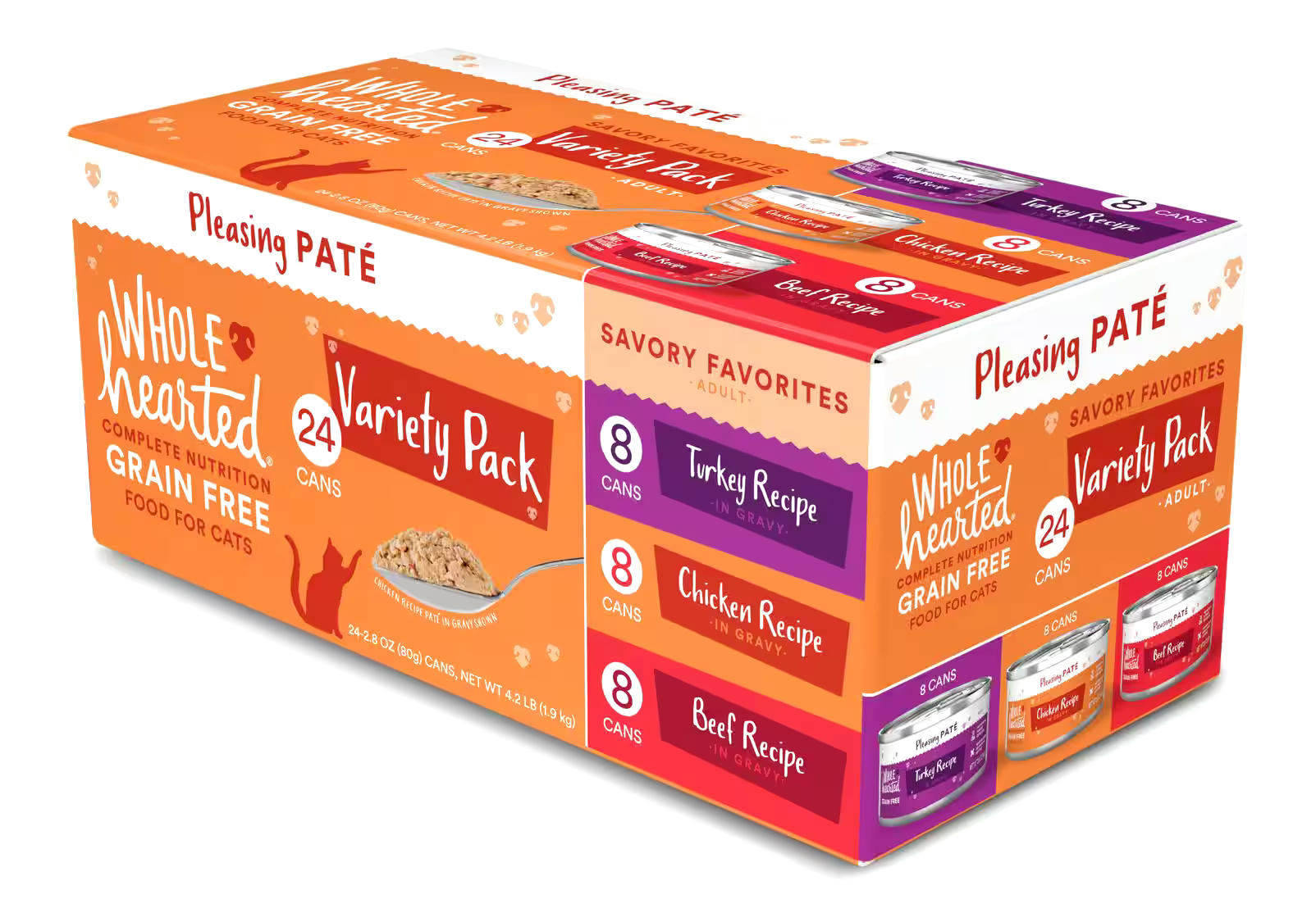 WholeHearted Grain Free Pleasing Pâté Wet Cat Food Variety Pack, 5.5-oz, 12-pk