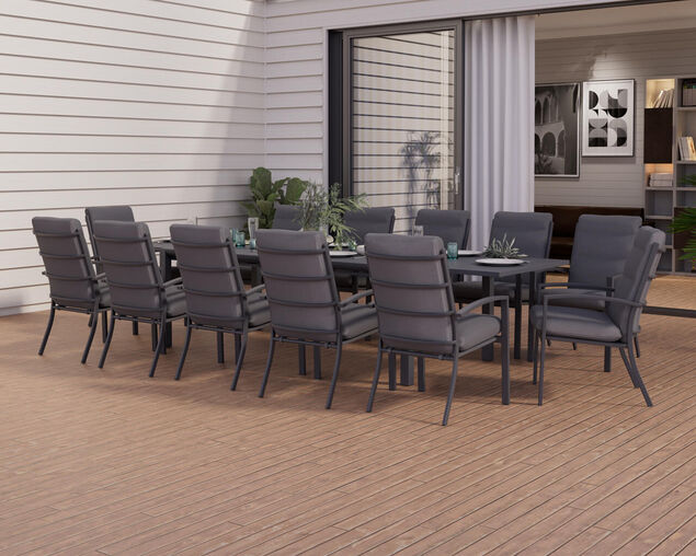 Jette 12 Seater Extension Dining Setting Bundle - Gunmetal Grey