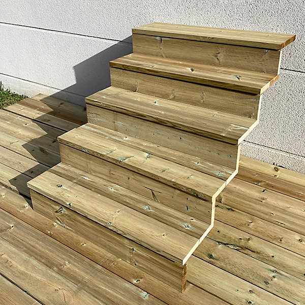 BERLIN Escalier extérieur bois 5 marches H 88cm L-100cm - avec contre marche