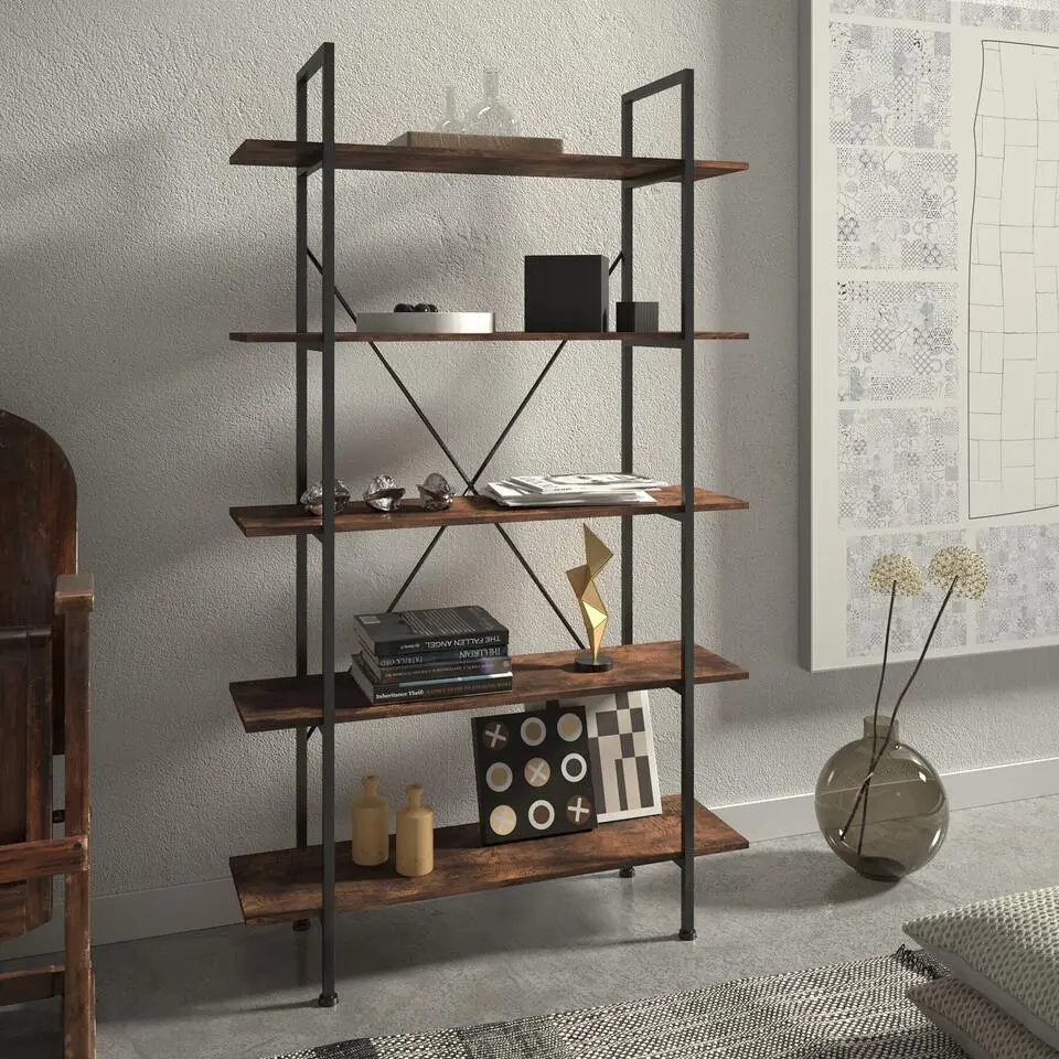 tectake Wandkast Glasgow 106 x 34,5 x 179,5cm, Industrieel Hout Donker, Rustiek